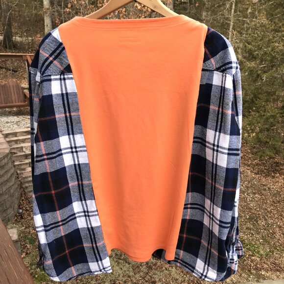 Upcycled Tee, Flannel Sleeves, Size M-L: Cowgirl Horse Graphic Shirt Remake - Picture 11 of 11